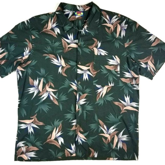 Hawaii Blues Men's Casual Button Up Shirt Floral Birds of Paradise Green Size XL - Picture 1 of 3